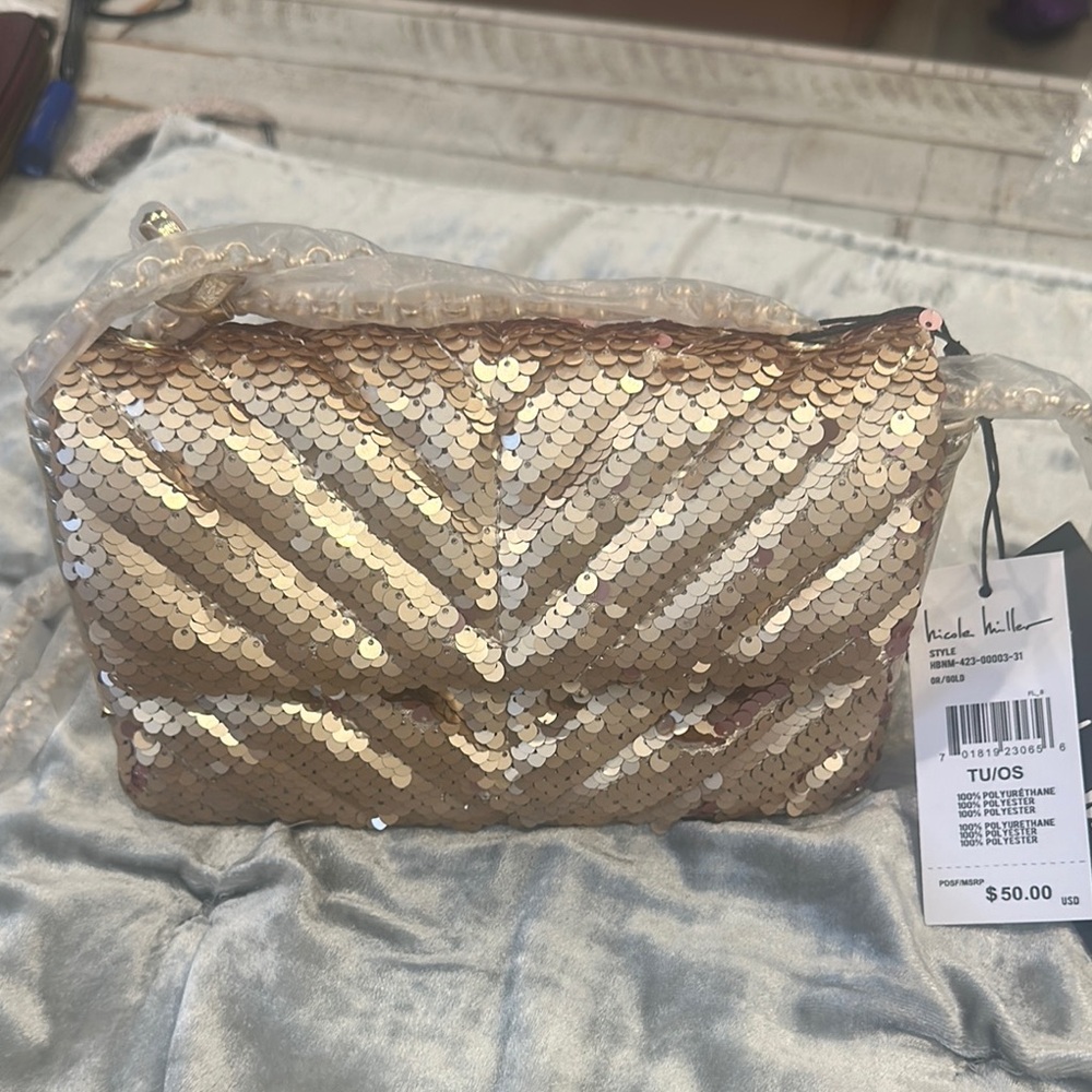 Nicole Miller Gold Sequin Women's Bag